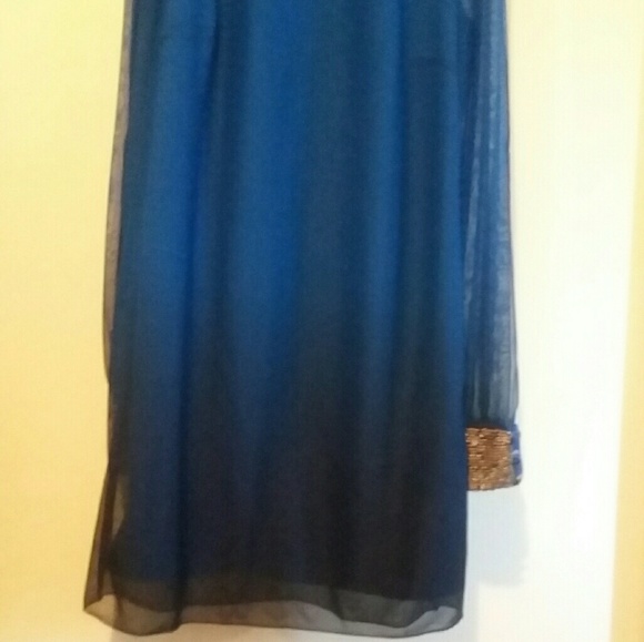 Blue Ombre Mini Dress with Embellished Wrist - Picture 6 of 8